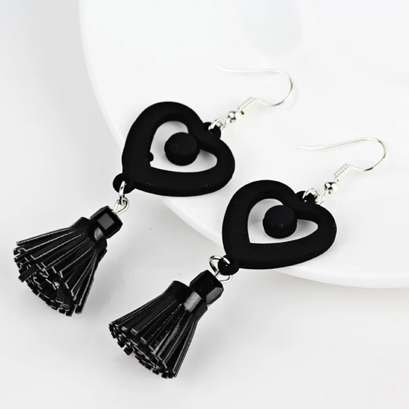 Модные кожаные длинные серьги-кисточки с помпоном в форме сердца из сплава стиле