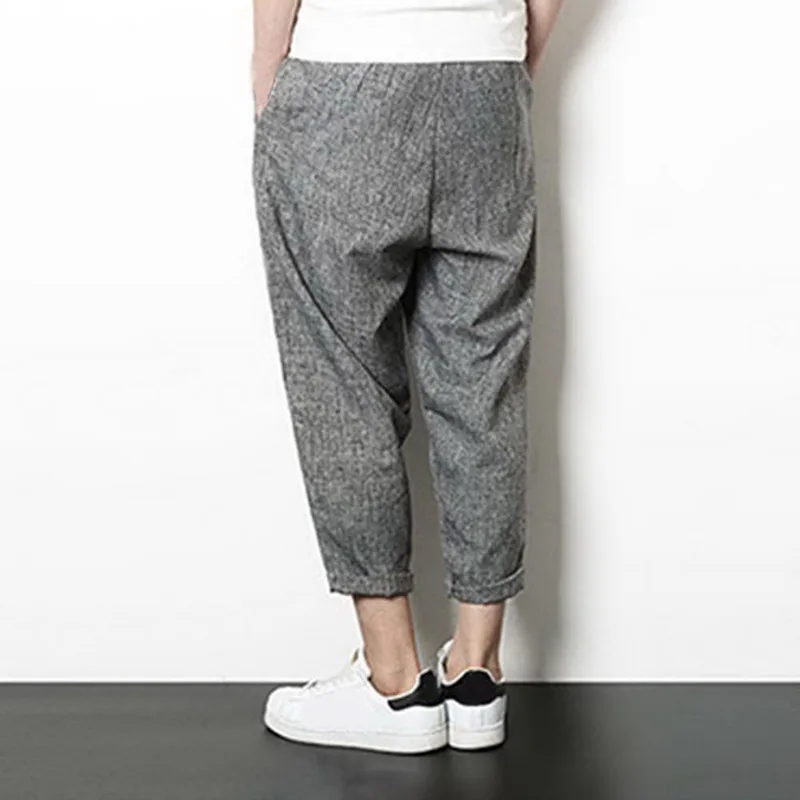 Для мужчин Лен дамские шаровары тренировочные брюки хип хоп мешковатые крест