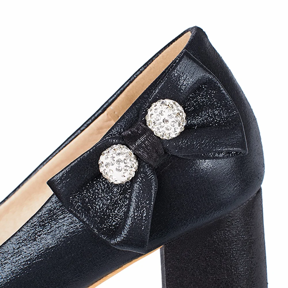 

Smirnova 2018 fashion spring autumn solid color women pumps thick high heels round toe slip-on shallow weddding shoes