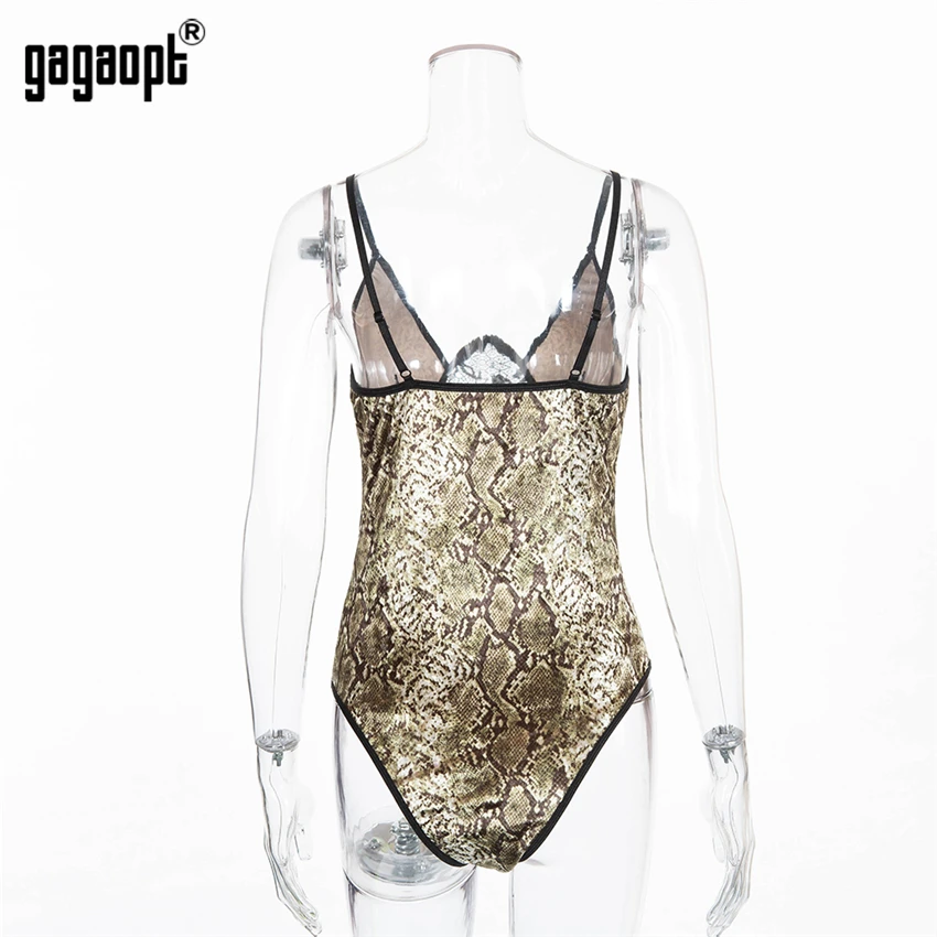 Gagaopt Кружевное боди с животным принтом женский модный бархатный Зеленый