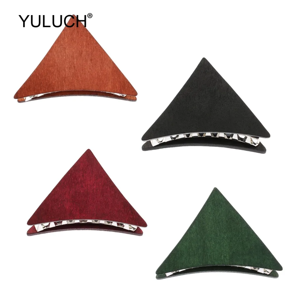 YULUCH 2019 Large Triangle Hair Claw Clip Metal Colorful Wood Big Hairpin Claws Headware For Women Lady Gifts Dropshiping | Украшения и
