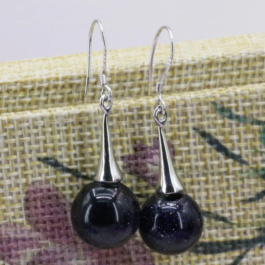 Женские круглые серьги с голубым песком 12 мм очаровывают из натурального камня