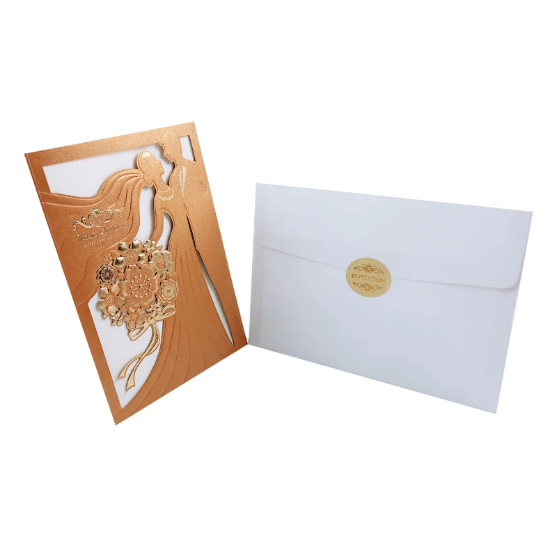 One Set Gold 1 шт., красные, золотые, жених и невеста лазерная резка, для свадьбы Приглашения карты Поздравительные открытки конверты, изготовленные по индивидуальному заказу Свадебная вечеринка Декор поставки - Цвет: One Set Gold