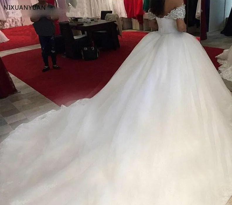 Wedding Dresses Off Shoulder Long Fashion Gown Beaded Dress Back Buttons robe de mariee Puffy Bridal Gowns | Свадьбы и торжества