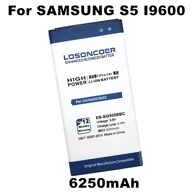 Losoncoer 6250 мА/ч EB BG900BBC Батарея для samsung S5 I9600 I9602 I9605 G900F G900T G9008 G9009D G9006W G900 акумуляторная