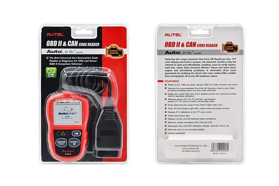 [Autel Дистрибьютор] авто диагностический сканер Autel AutoLink AL319 OBD II и CAN читальный инструмент кодов Auto Link AL-319 яркий цветной экран
