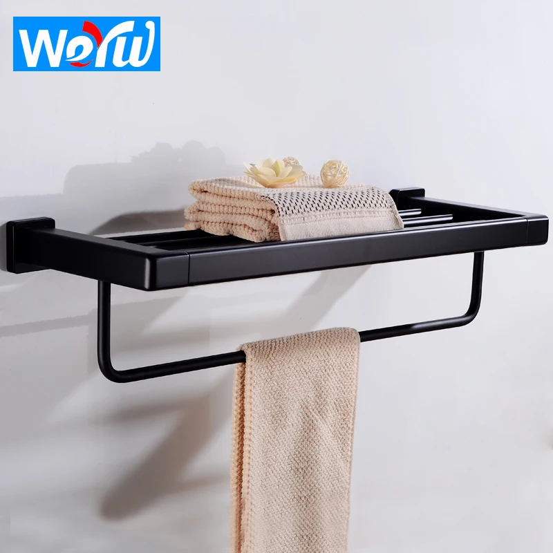 Bathroom Towel Rack Holder Aluminum Black Bar Single Wall Mounted Rail Hanger Shelves Corner Shelf Storage | Обустройство дома