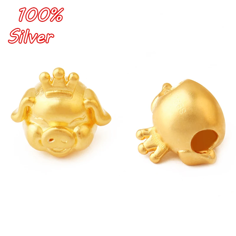 

S925 Sterling Silver Color Pig DIY Handmade Beaded Accessories Crown Pig Perforated Beads Accessories Wholesale