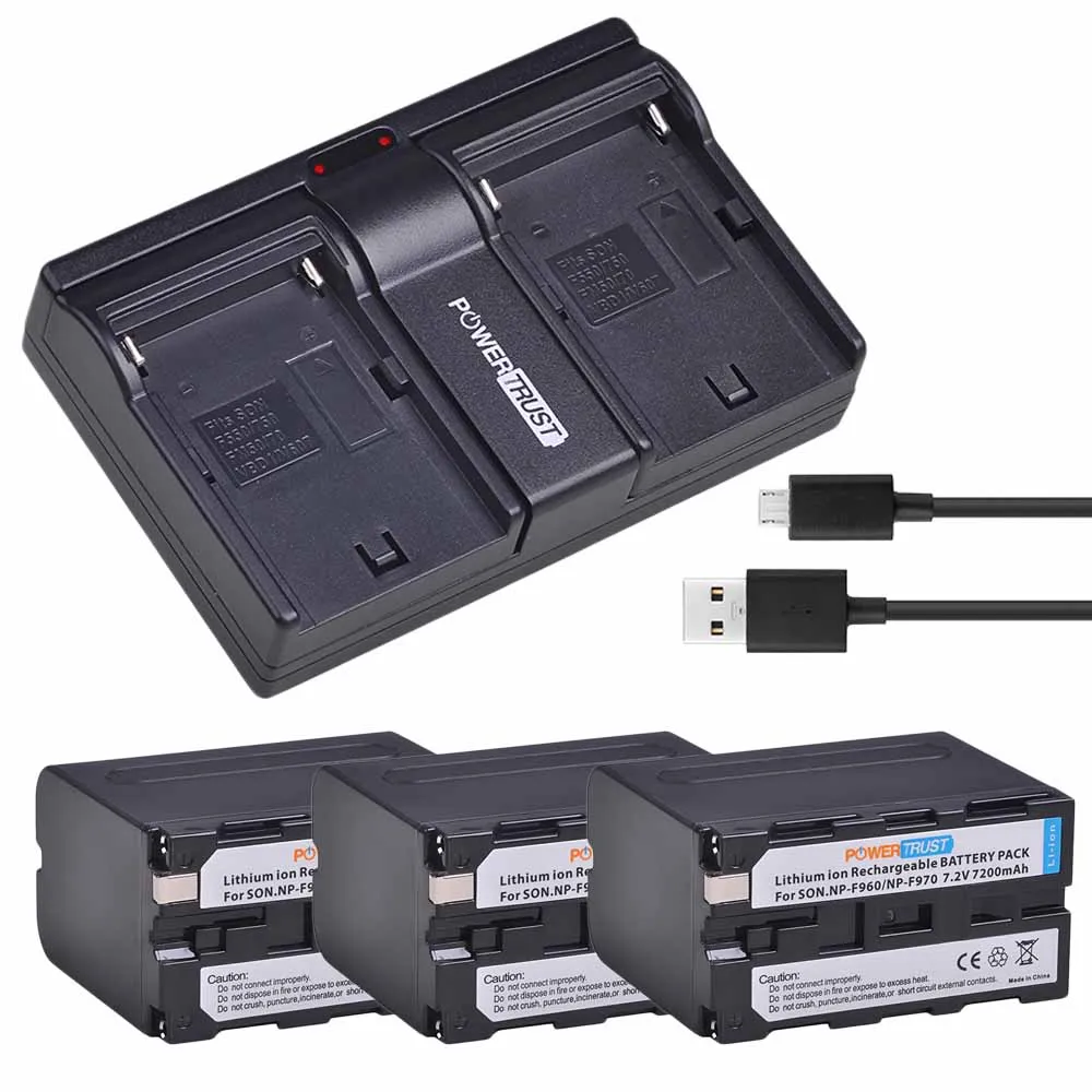 Синий 2 шт. 7200 мА/ч, NP-F970 NP-F960 NP F960 NPF970 F960 Батарея+ Dual USB Зарядное устройство для sony F930 F950 F770 F570 F970 CCD-RV100 HVR-V1J - Цвет: Синий