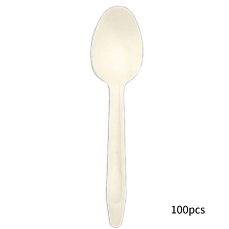 Одноразовые деревянные столовые приборы 100 шт вилки (100)/фрезы (100)/ложки (100)