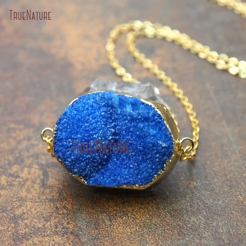 

New Blue Color Dursy Crystal Stone Pendant Necklace Small Charm Gold Link Chains Jewelry For Women In 18 inch NM11205