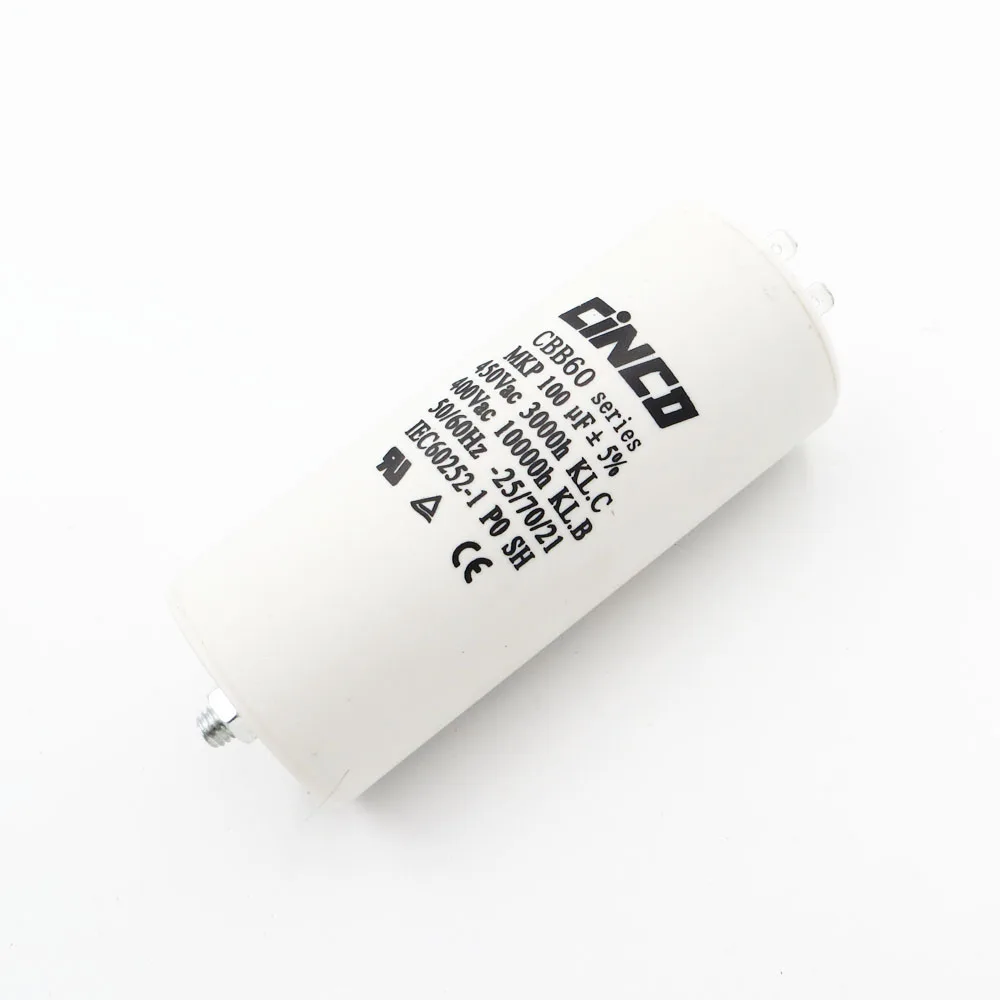 SH DB Polypropylene Film Ac 450VAC Water Pump 100UF 400V 450V CBB60 Motor Run Capacitor wire electrical engine 100mfd 100mf |