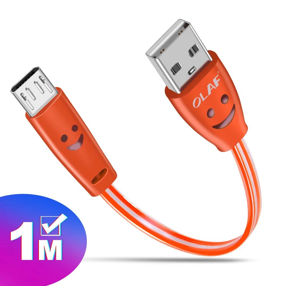 Orange 1 м USB кабель светодиодный светильник Micro USB кабель для samsung S8 S9 универсальные кабели для быстрой зарядки и синхронизации данных для iphone 7 8 X XS Max - Цвет: Orange
