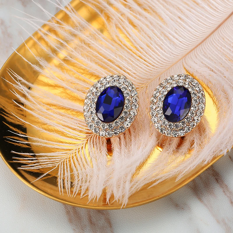 Женские круглые серьги-клипсы стразы с кристаллами не проколотые для свадьбы