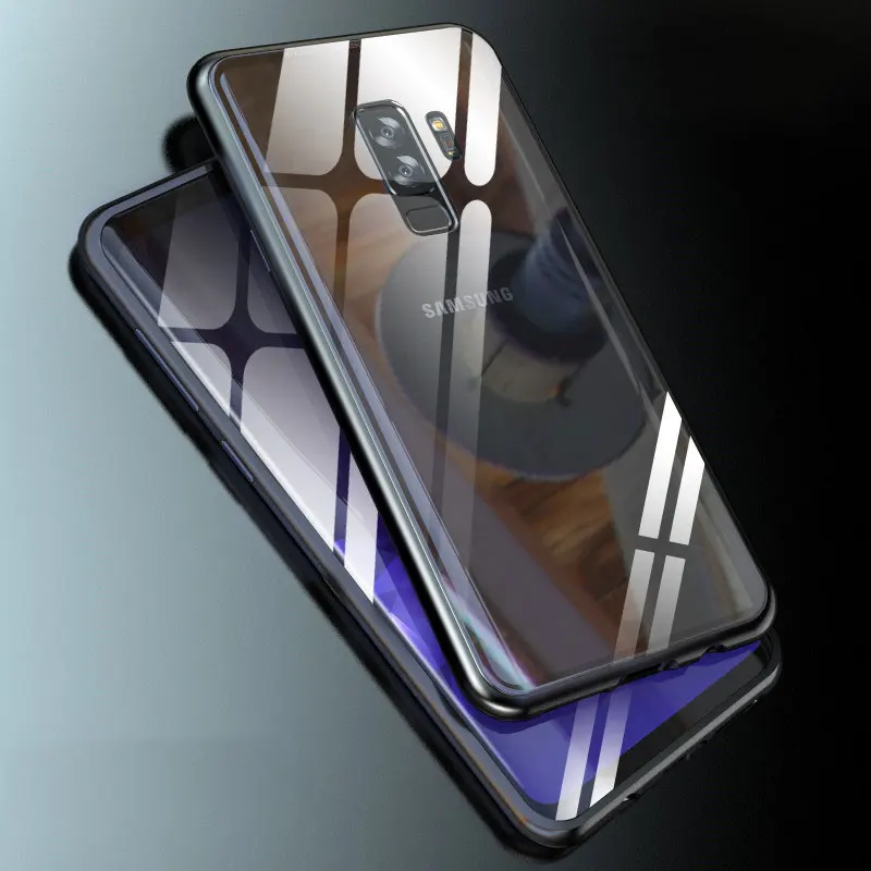 Чехол для samsung Galaxy A7 2018 Note 9 8 S8 S9 Plus J6 J4 магнитный бампер металлический стеклянный