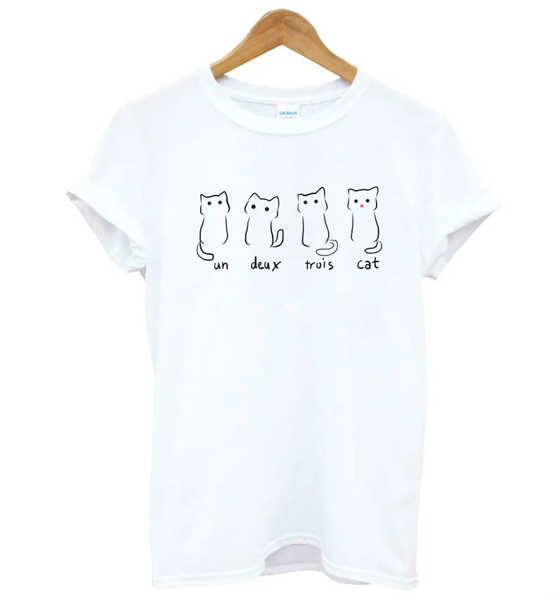 

Un Deux Trois Cat print Women tshirt Cotton Casual Funny t shirt For Lady Yong Girl Top Tee Drop Ship S-188