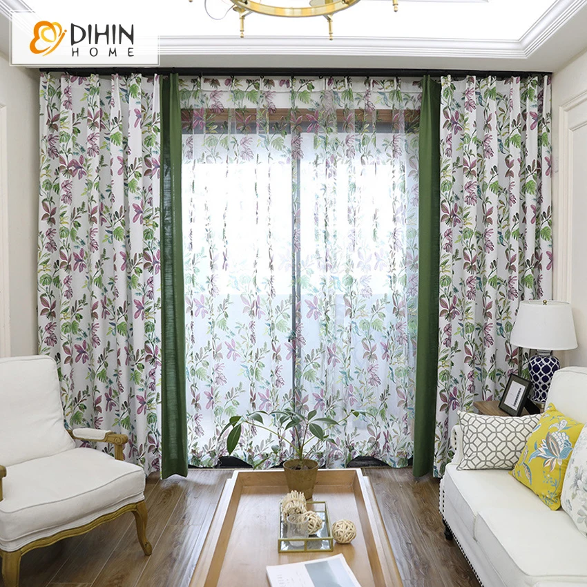 

DIHIN HOME Pastoral Flower Tree Printed Blackout Curtains Floral Cotton / Linen Curtain Drapes For Living Room 1 Panel