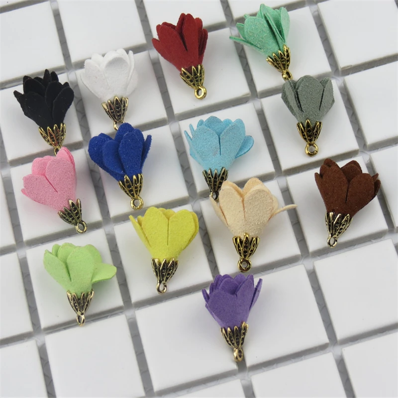 

20pcs/lot 30mm small velvet suede flower tassel for earrings jewelry making charm diy mini tassels with gold cap accessories