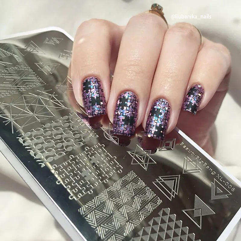 BeautyBigBang 1 шт. отрицательное пространство прямоугольная пластина для штамповки ногтей треугольник Geo тема инструмент для дизайна ногтей BBBXL-006