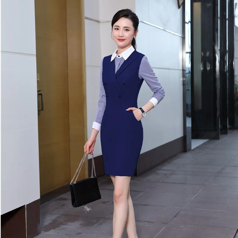Модные осенние строгие деловые костюмы OL для женщин с полосатыми блузками и