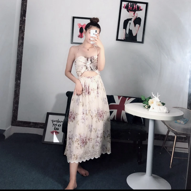 ZIM Designer Summer Runway Dress Women Sexy Halter Hollow Out Off Shoulder Female Holiday Party Maxi Dresses Boho | Женская одежда