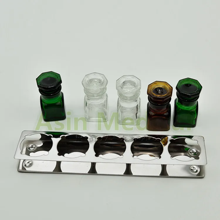 

New 5PCS + Holder Dental Glass Colorful Medicine Bottle Management Acrylic Holder