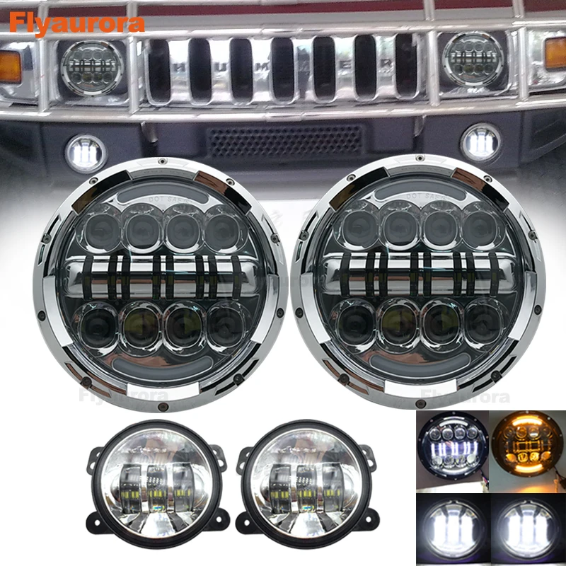 

7-дюймовые светодиодный фары с кольцевым галогенным сигналом поворота, пара светодиодсветильник противотуманных фар 4 дюйма 30 Вт, противотуманные фары для lada niva 4x4 suzuki samurai