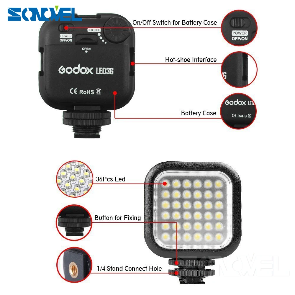 Светодиодная лампа для видеосъемки Godox s Nikon Canon Sony 2 шт. 36 светодиодов|led video light|video
