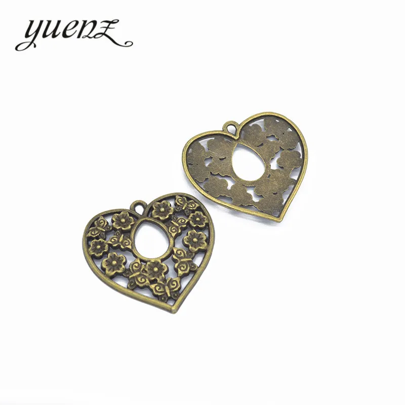 YuenZ 5pcs Antique Silver color Flowers Heart Charms Metal Pendants Jewelry Making bracelet necklace Accessories 32*20mm A38 | Украшения и