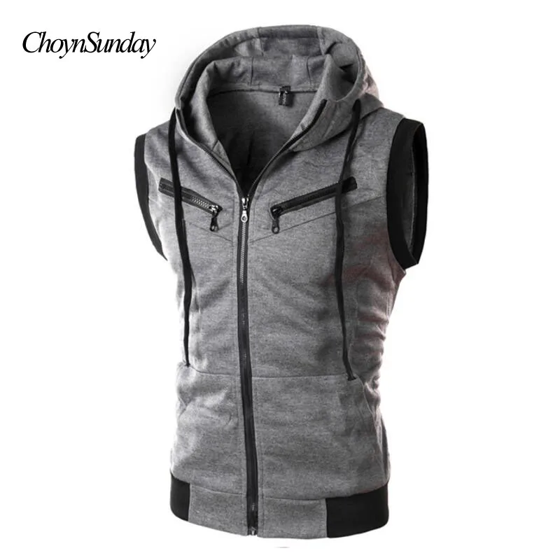 Мужской жилет с капюшоном 2018 модная мужская куртка без рукавов карманами на
