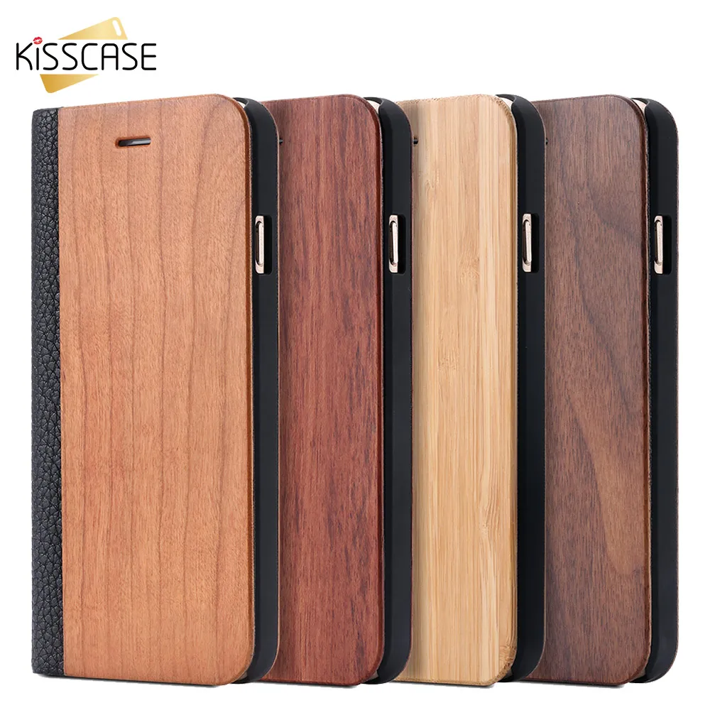 2018 HOT NEW Kisscase Дерево чехол для iPhone 6 6S Plus 7 8 Флип кожаный бумажник владельца