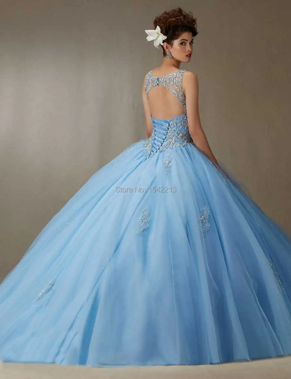 Небесно-Голубой Розовый Бальное платье Quinceanera Платье Тяжелое Вышитый Бисером