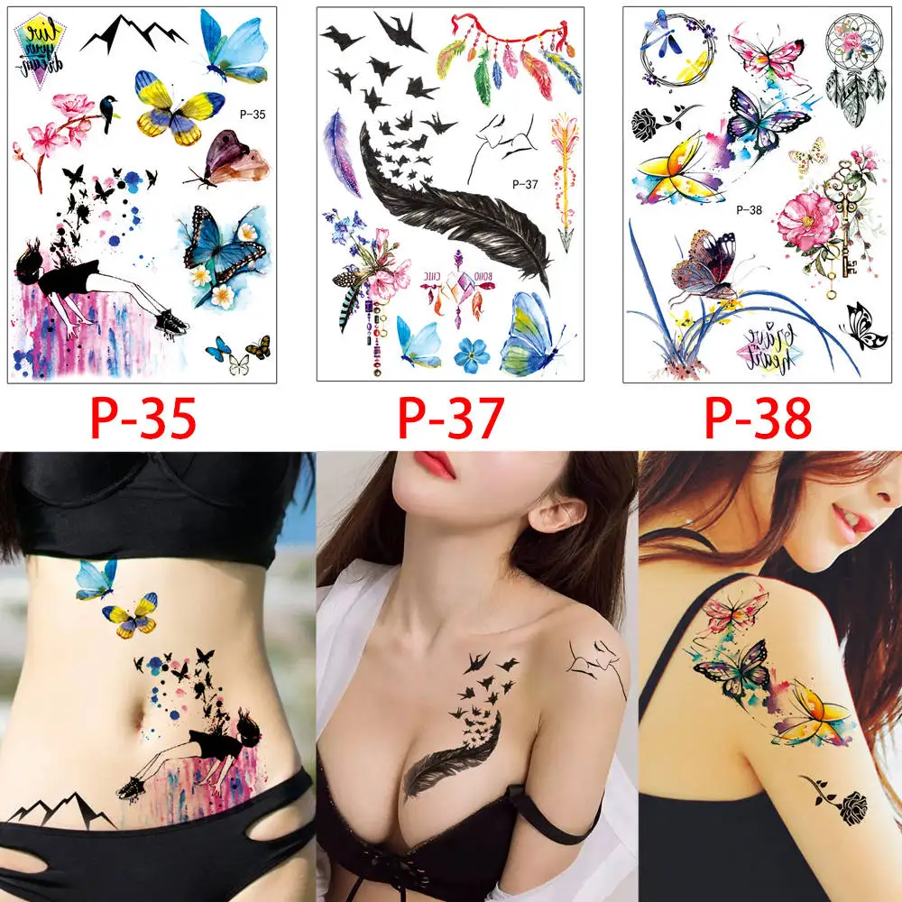 Set P 18 Glaryyears, 3 шт./лот, акварельные Временные татуировки для тела, маленькая наклейка с изображением, для женщин, мужчин, руки, шею, искусство, водонепроницаемый P - Цвет: Set P 18