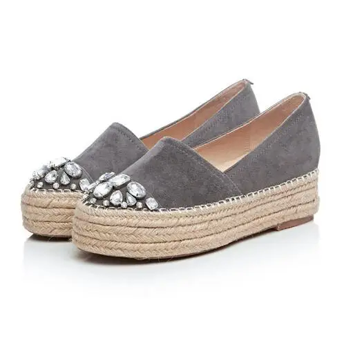 Женские эспадрильи на платформе однотонные туфли из натуральной кожи без