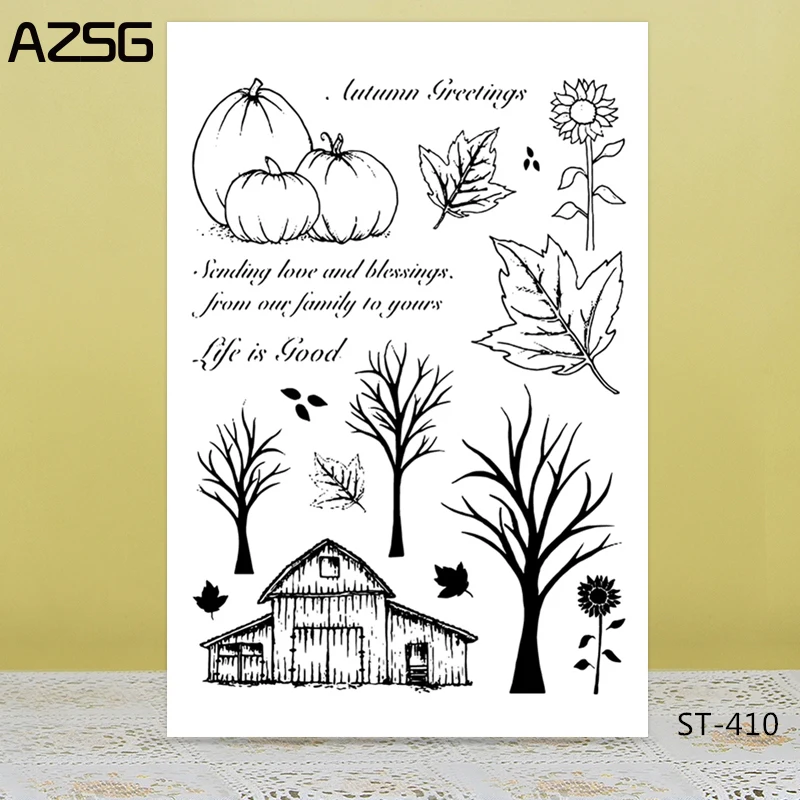 

AZSG Sunflower Leaves Wooden House Clear Stamps/Seals For DIY Scrapbooking/Card Making/Album Decorative Silicone Stamp Crafts