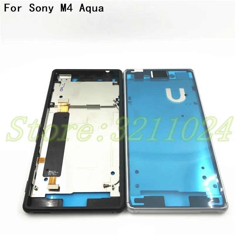 

New For Sony Xperia M4 Aqua E2303 E2333 E2353 Housing Front LCD Bezel Plate Frame Chassis + Dust Plug Port Cover +Sticker