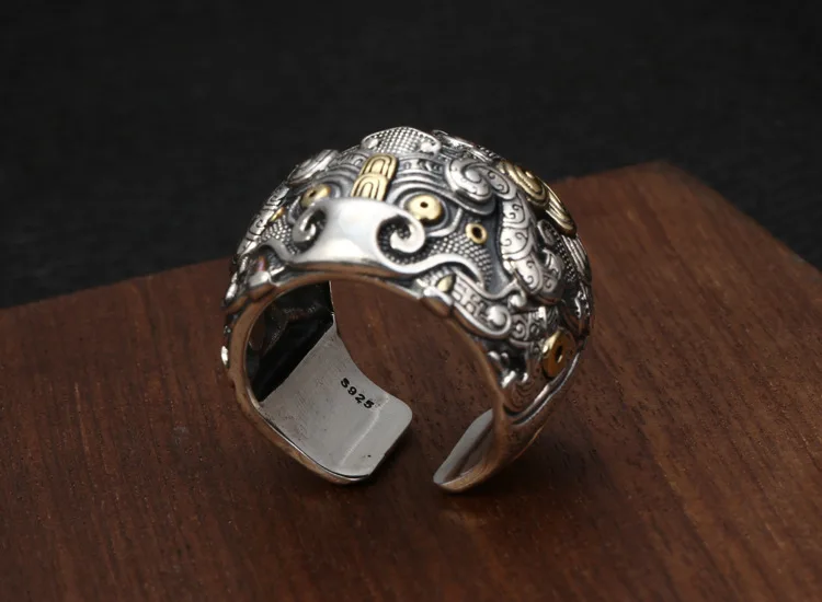 Wholesale S925 Sterling Silver Jewelry Popular Domineering Personality Ring Retro Thai Silver Men's Index Finger Open Ended Ring
