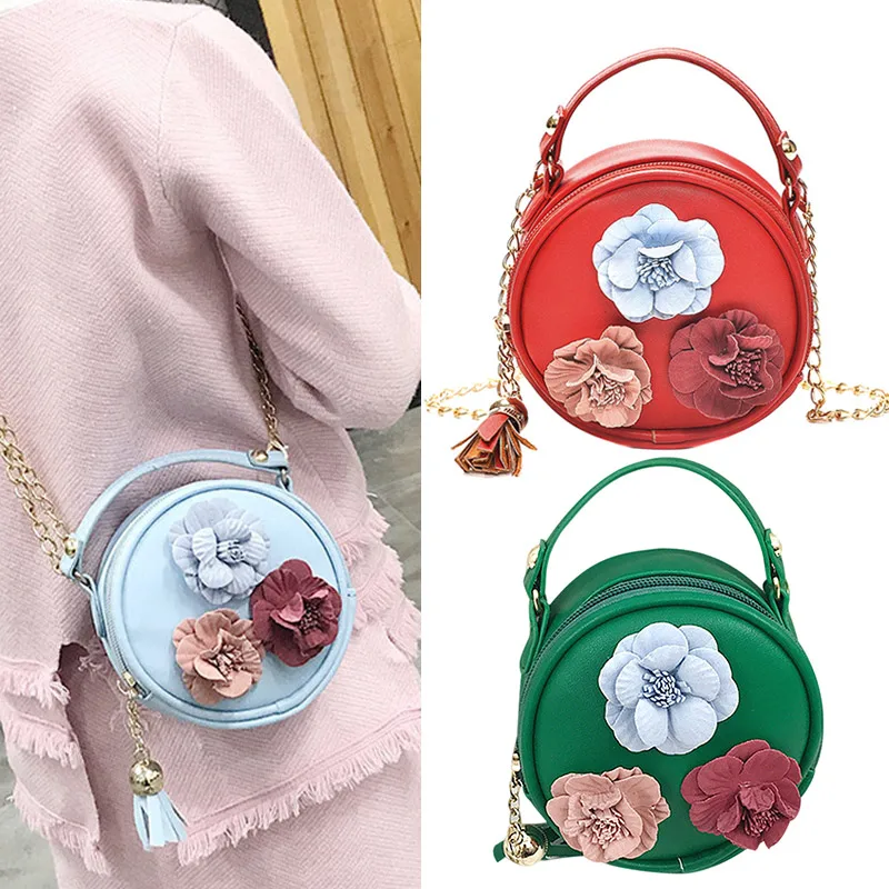Children Kids Girl Shoulder Crossbody Bag PU Leather Round Chain Zipper For Money LXX9 |