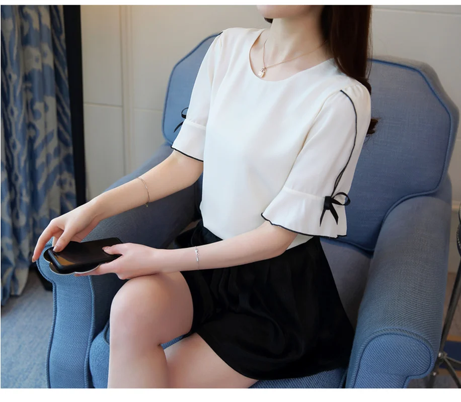 Blusas mujer de moda 2019 Женские топы и блузки офисные женские короткие однотонные