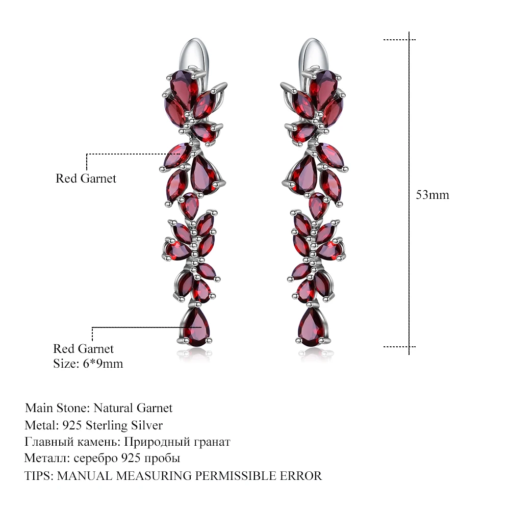 GEM'S BALLET 20.35Ct Natural Red Garnet Earrings 925 Sterling Sliver Leaves Branches Drop For Women Engagement Jewelry | Украшения и