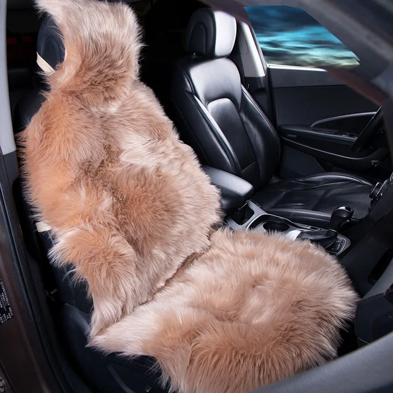 Khaki Seat Cover KAWOSEN 1 шт. длинные чехлы для сидений из искусственного меха, универсальные чехлы для сидений из искусственного плюша, милые плюшевые черные подушки для сидений LFFS02 - Название цвета: Khaki Seat Cover