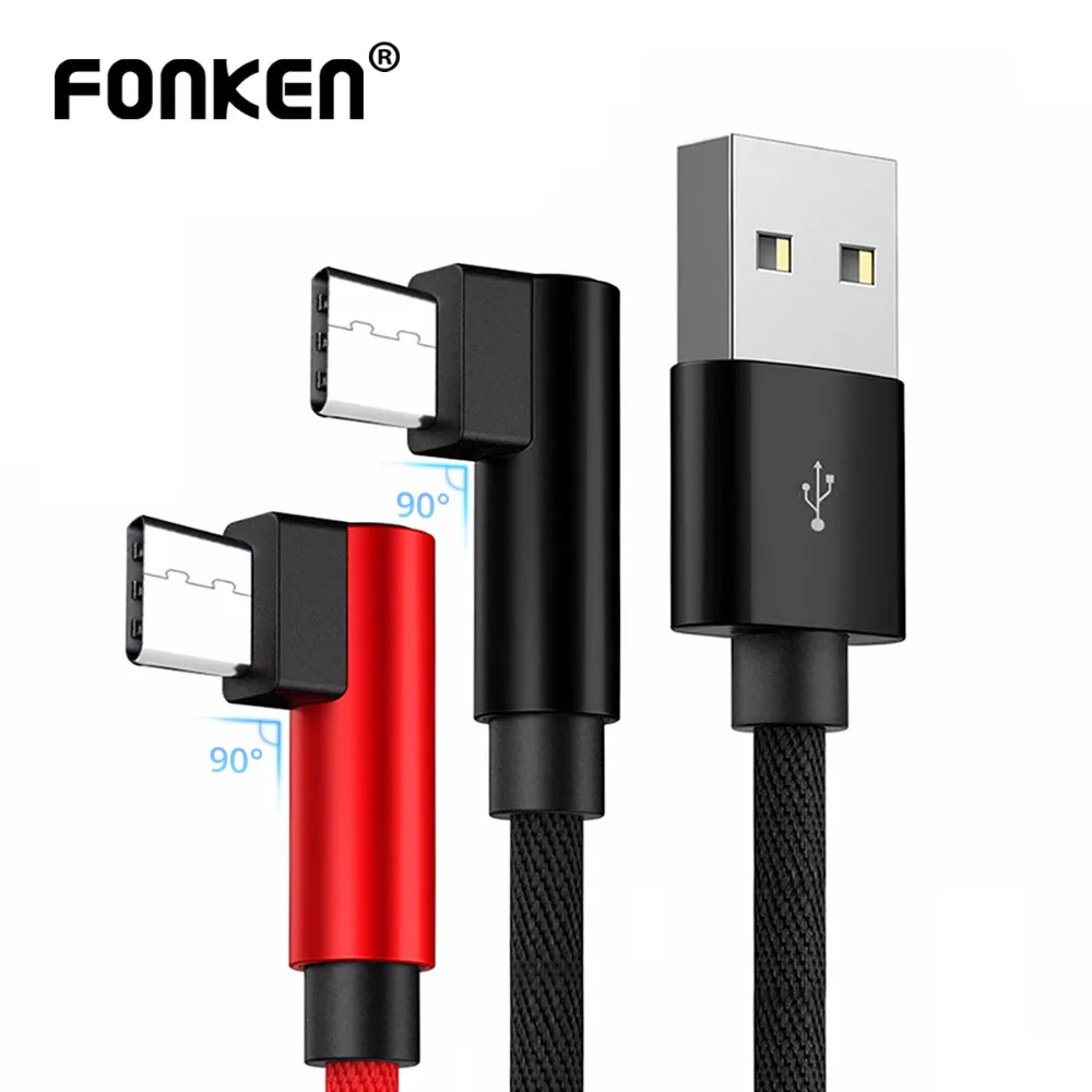 FONKEN тип изгиба C 90 градусов USB кабель для быстрой зарядки L образный зарядный шнур