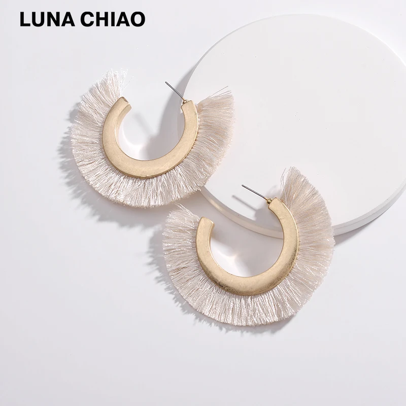 Женские серьги кольца LUNA CHIAO 7 цветов с золотыми и металлическими кисточками