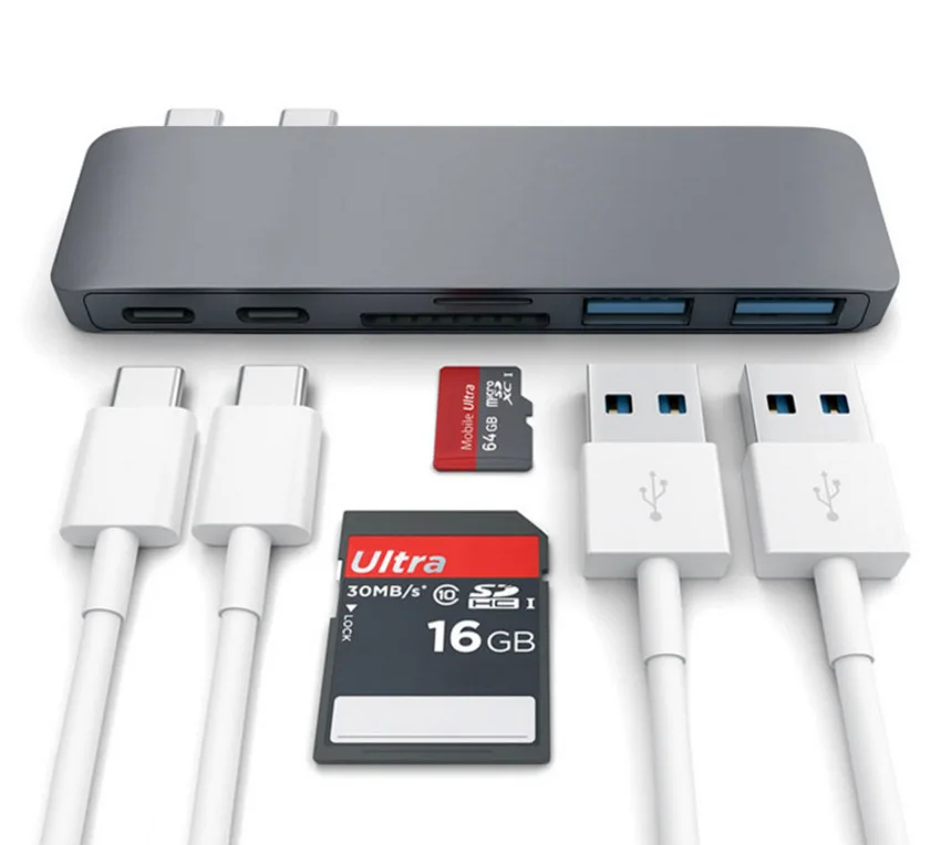 Алюминиевый двойной USB C концентратор TF/SD/Micro SD кардридер 2 3 0 Type-C разветвитель