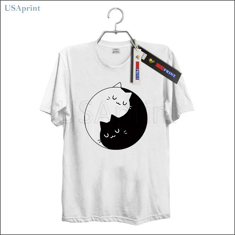 USAprint Hipster Clothing Men Yin Yang Cats T Shirts Funny Fit Cotton Tops Clothes Animal Art Tees Male Short Sleeve Summer | Футболки и