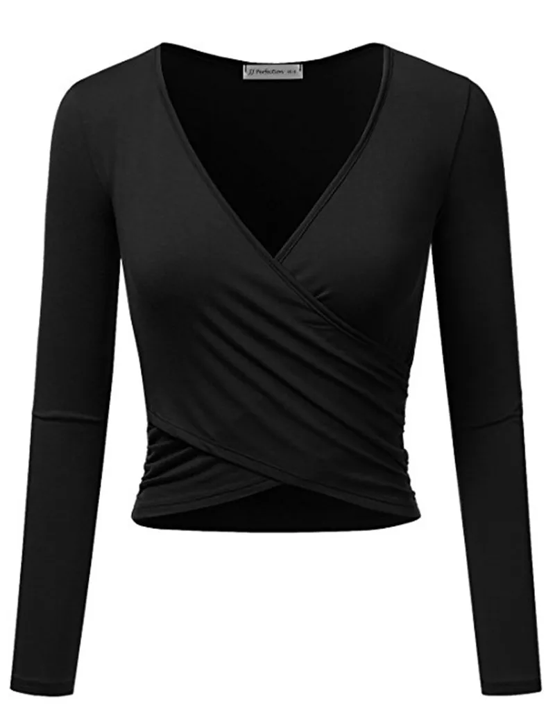 Высокая эластичность крест v образным вырезом открытые живот футболка для женщин