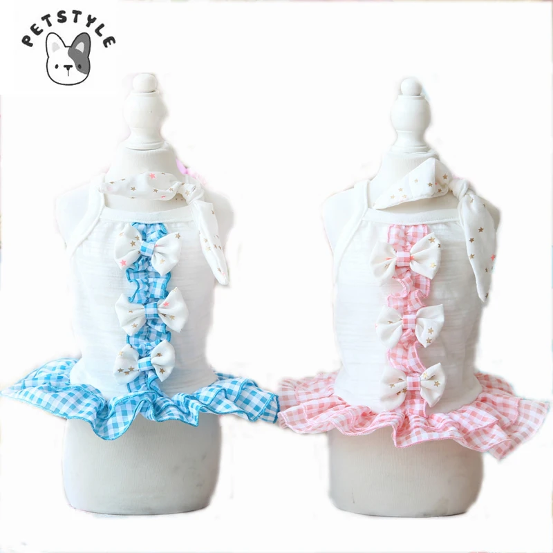PETSTYLE летнее платье для собаки рубашка с бантом в клетку костюм щенка кота