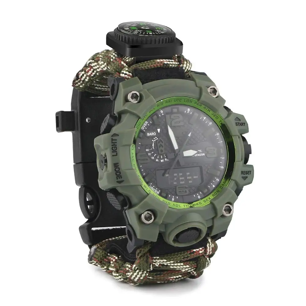 Survival watch 1 Открытый выживания часы многофункциональные часы с Паракордом с компасом свисток термометр спасательный веревка выживания Открытый EDC Охота - Цвет: Survival watch 1