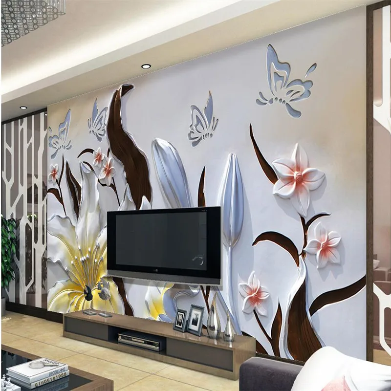 Роспись beibehang фотография рельеф сливы минималистский стиль лилия отель плохая