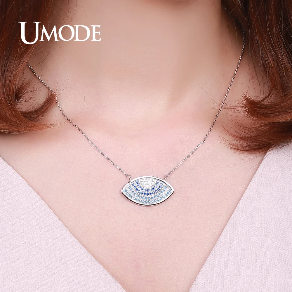 Новинка Модная бижутерия UMODE длинная цепочка с голубым кристаллом ожерелье
